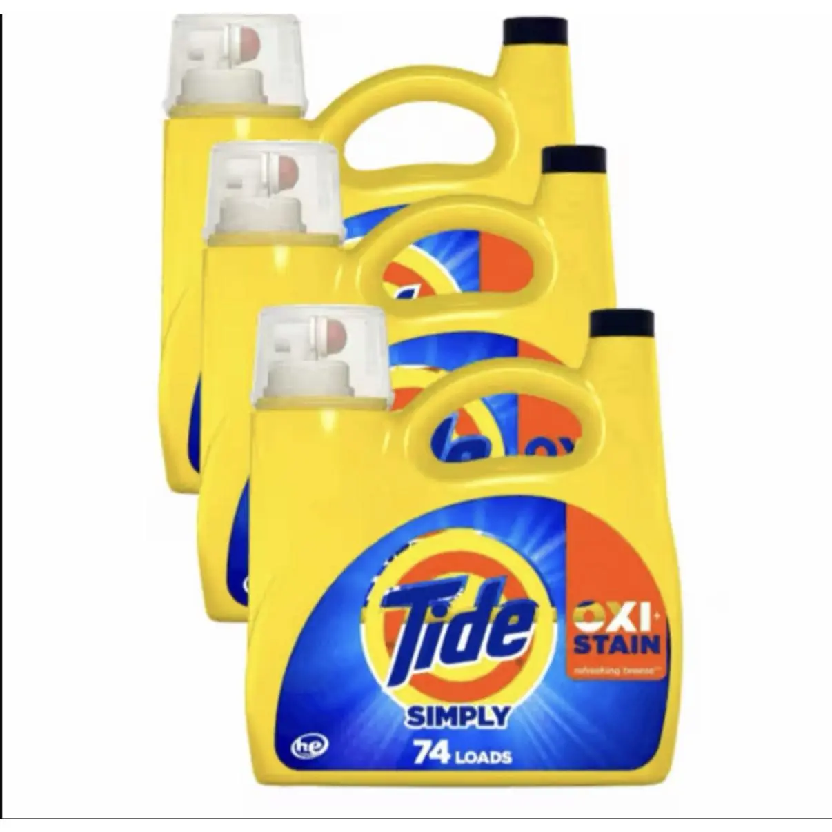 Tide Simply Oxi Stain Liquid Detergent Refreshing Breeze 3pk 74 Loads per Bottle