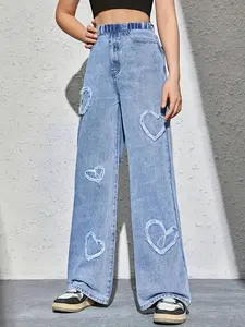 All-Season Girls' Jeans: Light Color with Heart Accents girl jeans