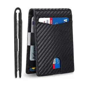 Men's Carbon Fiber Pattern RFID Blocking Bifold Wallet - Slim Credit Card Holder with Card Slots and Money Clip, Men's Wallet
