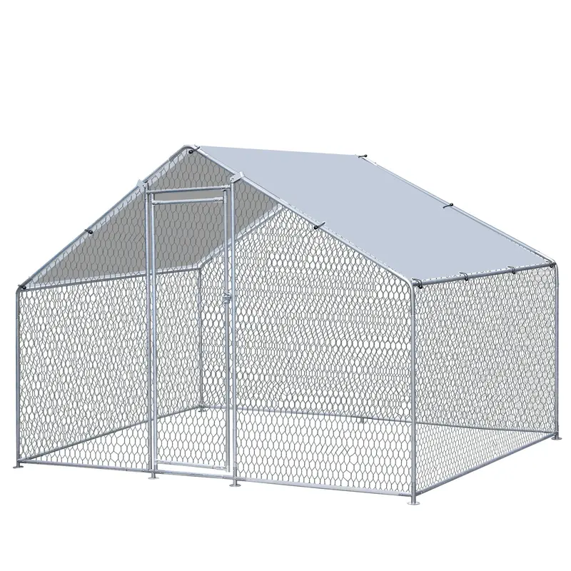 Segawe Large Metal Poultry Coop Enclosure - Heavy-Duty Steel Frame Resists Wear, Lockable Door, Waterproof Cover, Chicken Wire Fence, Predator Safe Metal Frame for Outdoor Farm Use
