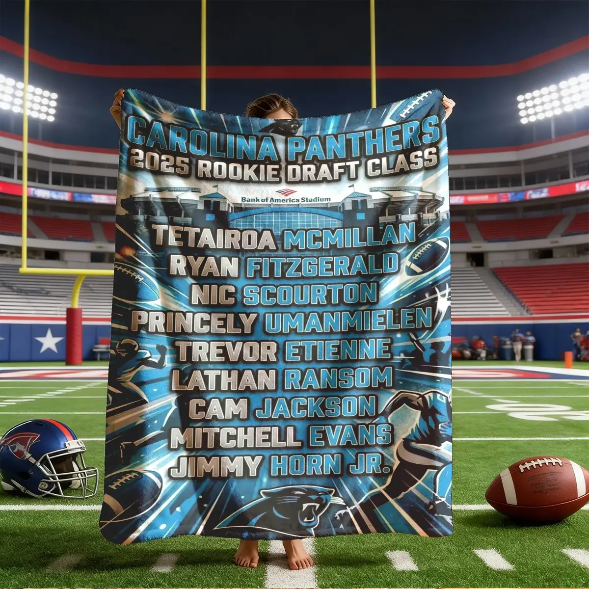 Carolina Panthers Draft Theme Flannel Blanket, Large Size, Soft Lightweight Warm, Perfect for Bed Sofa Office Camping Travel, Throw Blanket