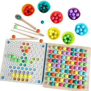 Montessori Board Game with Colorful Matching Play, 4 in 1 Wooden Stacking Toy for Kids Learning Math Games - Great Gift for Girls and Boys
