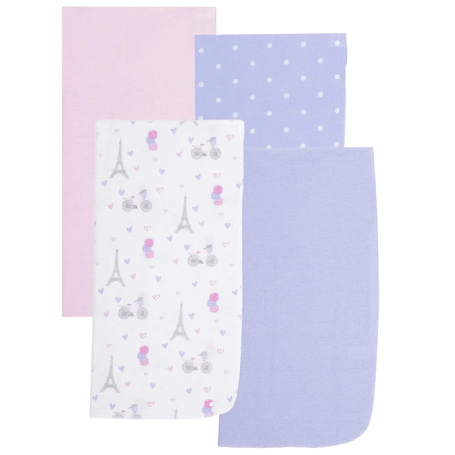 Everyday Kids 4 Pack Flannel Receiving Baby Blanket Set – Soft 100% Cotton Baby Essentials-Paris/Polka Dots