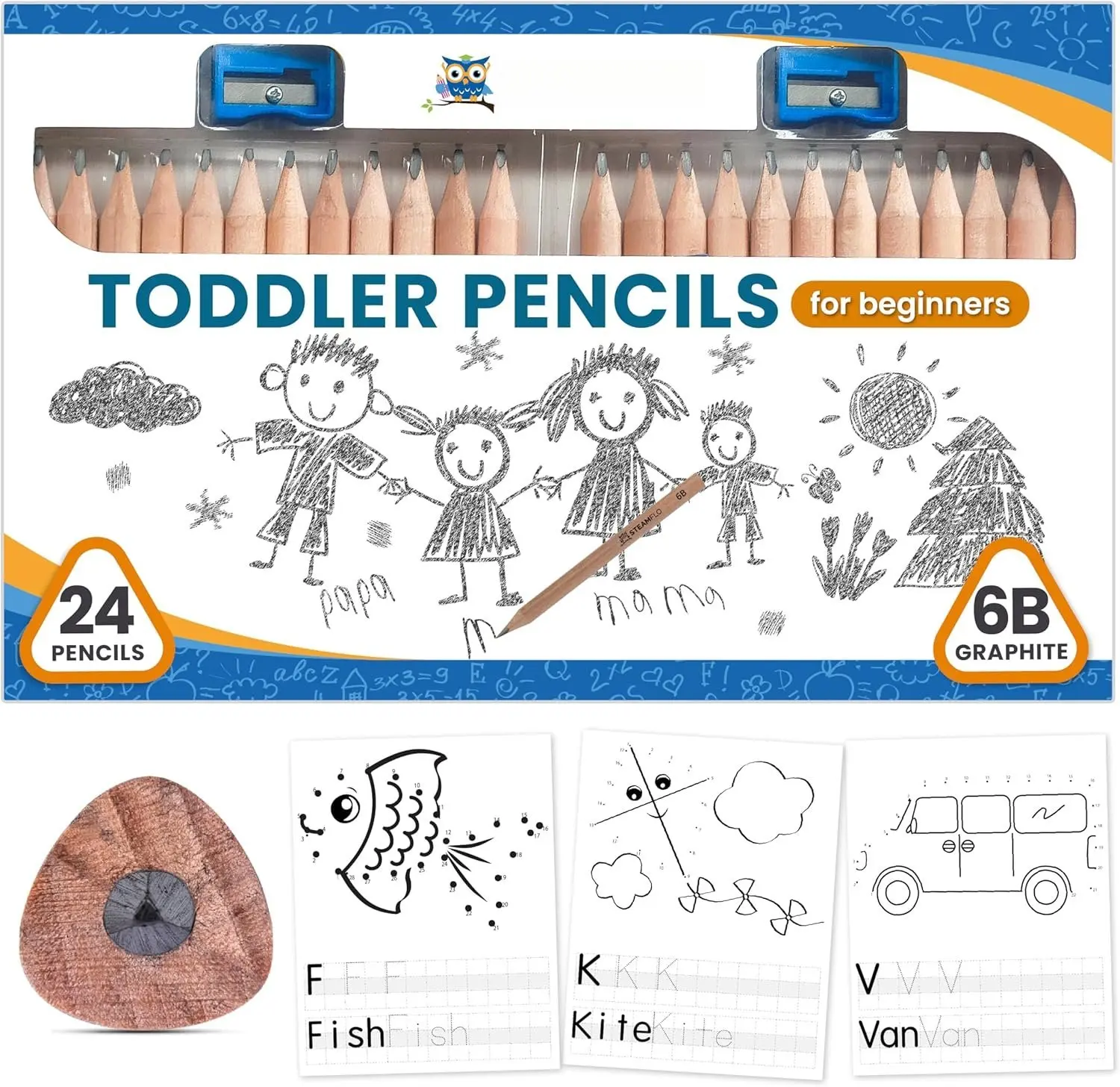 Learning Pencils for  2-4   Our  Pencils for Beginners  and  with  Triangle Shape are Specially Designed Triangle (24 Pack)