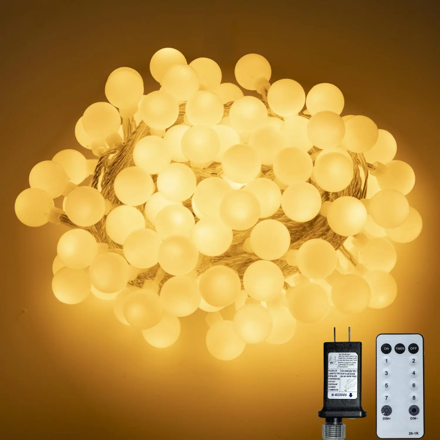 Ogrmar 49 ft 100-LED Globe Ball Fairy String Lights, 8 Modes with Remote, Timer Function & Connectable for Indoor Outdoor Wedding Decor, Fairy Lights