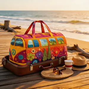 Unisex Boho Quilted Weekender Travel Bag, Lightweight& Comfortable, Hippie Design