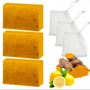 [Buy 1 Get 2 Free ]Lemon Turmeric 3pcs Kojic Acid Soap - Gentle Dark Spot Remover for Face Acne Cleanser Cream Cleansing turmeric soap Face Facial Skincare Radiant Comfort