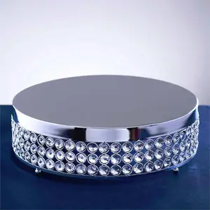 Metal Cake Stand Pedestal 13" Crystal Beaded Design Silver - Cupcake Display and Dessert Riser