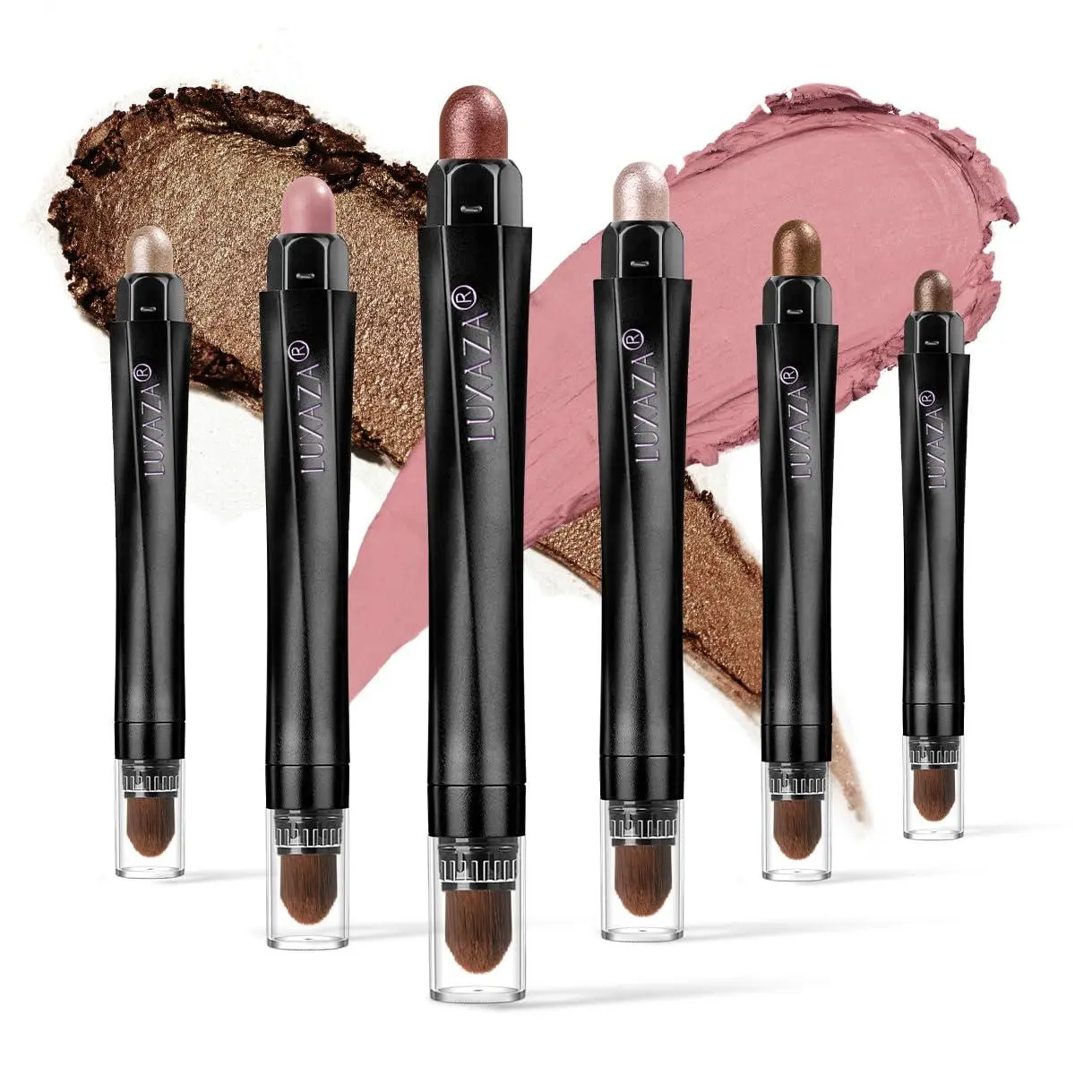 LUXAZA PRO 6-Piece Cream Eyeshadow Stick Set, Long Lasting & Waterproof Eye Crayon with Blending Brush, Crease-Proof Matte & Metallic Finishes for All Skin Types, B01-Pink Brown, Water Proof, Apply Easily, Eye Make-Up, 100G, Colors