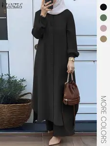 Two-Piece Set Women's Solid Color Asymmetrical Hem Button Front Longline Shirt & Wide Leg Pants, Casual Pocket Bishop Sleeve Collared Top & Elastic Waist Trousers for Fall & Winter, Women's Clothes for Daily Wear, Women's Outfit Sets