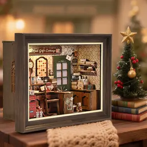 DIY Book Nook Kit,3D Wooden Puzzle with LED Switch Control & Wall-Mountable Frame DIY Miniature House for Beginners Bookshelf/Tabletop/Wall Decor for Craft Lovers,Dollhouse Gift (Mail Gift Cottage)