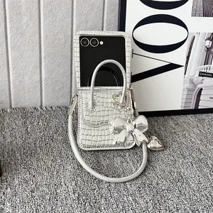 Luxury Crocodile Pattern Phone Case Cover for Samsung Galaxy Z Flip7/6/5, Anti-Slip Shockproof Protective Design with Handbag Style Strap