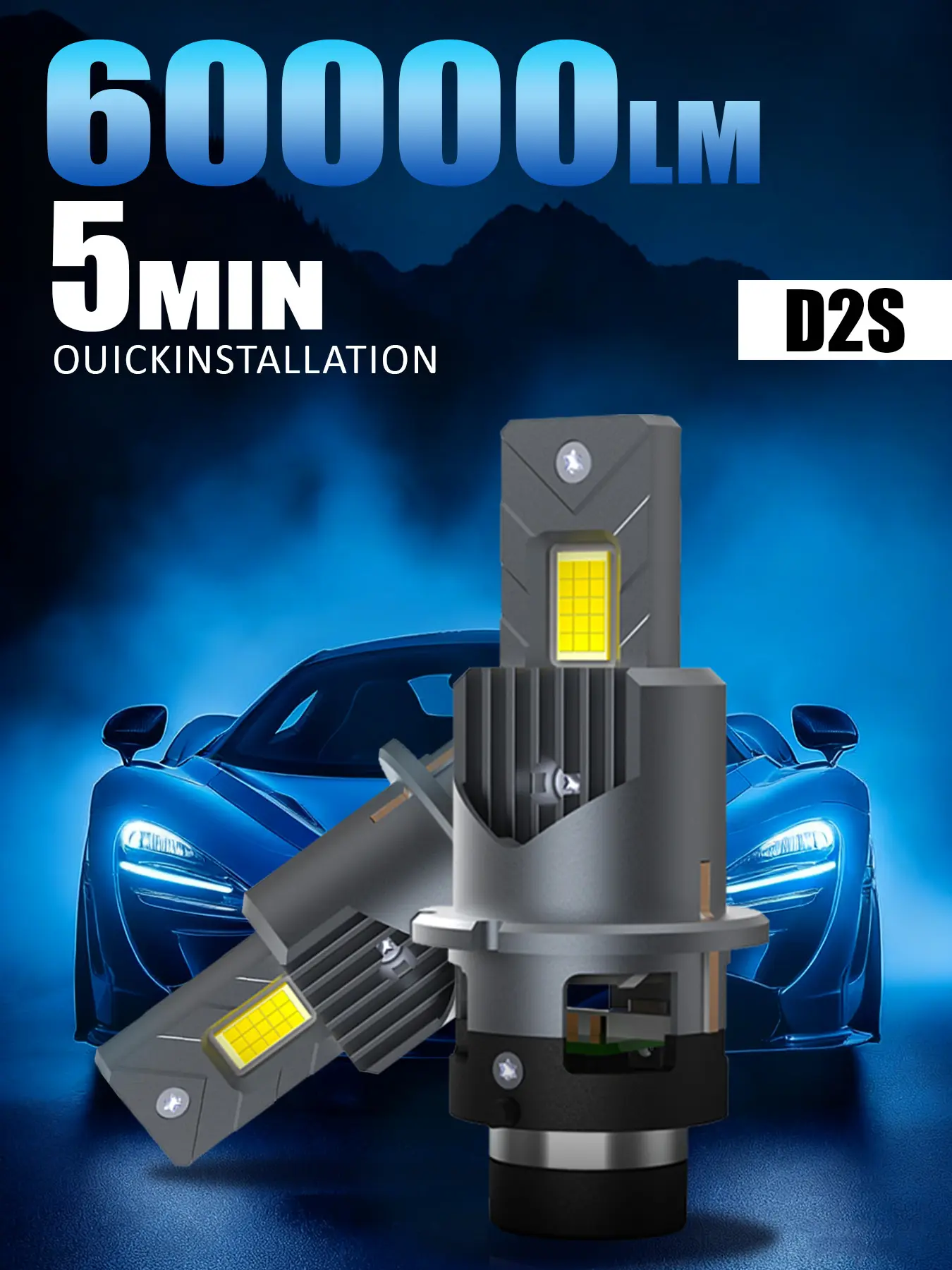 Ultra-Bright D Series LED Headlights for Cars, D2s/d4s/d2r/d4r 250w 6000k Cool, 30 Csp Chips, Dual Turbo Fan Cooling, 50000h Longlife