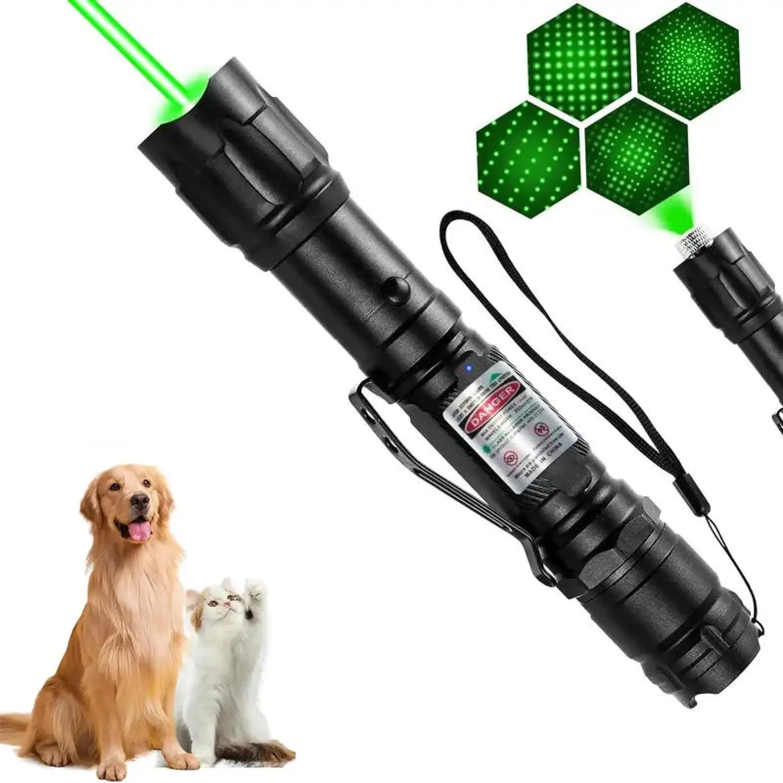 Rechargeable Pet Laser Toy, Laser Pointer, Low Power Safe Design, Interactive Wall Projection, Indoor Outdoor Use, Includes & Lasers