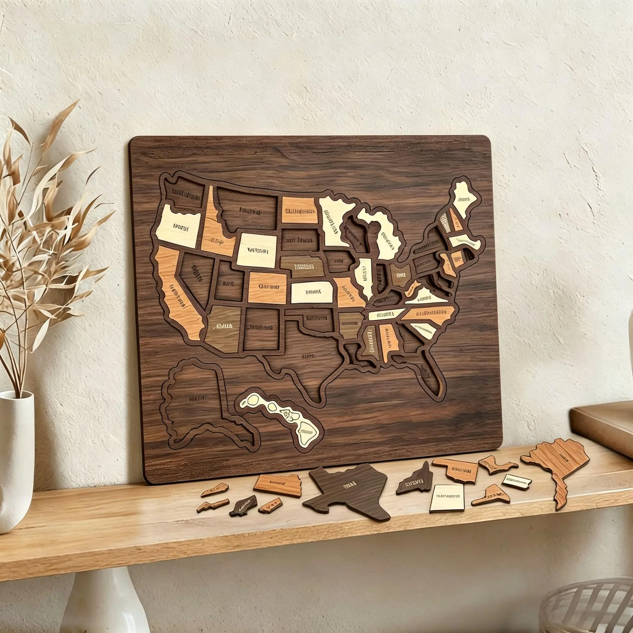 3D Wooden USA Travel Map Puzzle - Wooden Frame Jigsaw, Artistic Hanging Wall Ornament, Educational Geography Gift for Home & Classroom, Wooden Frame Puzzle, Puzzle Wooden Jigsaws