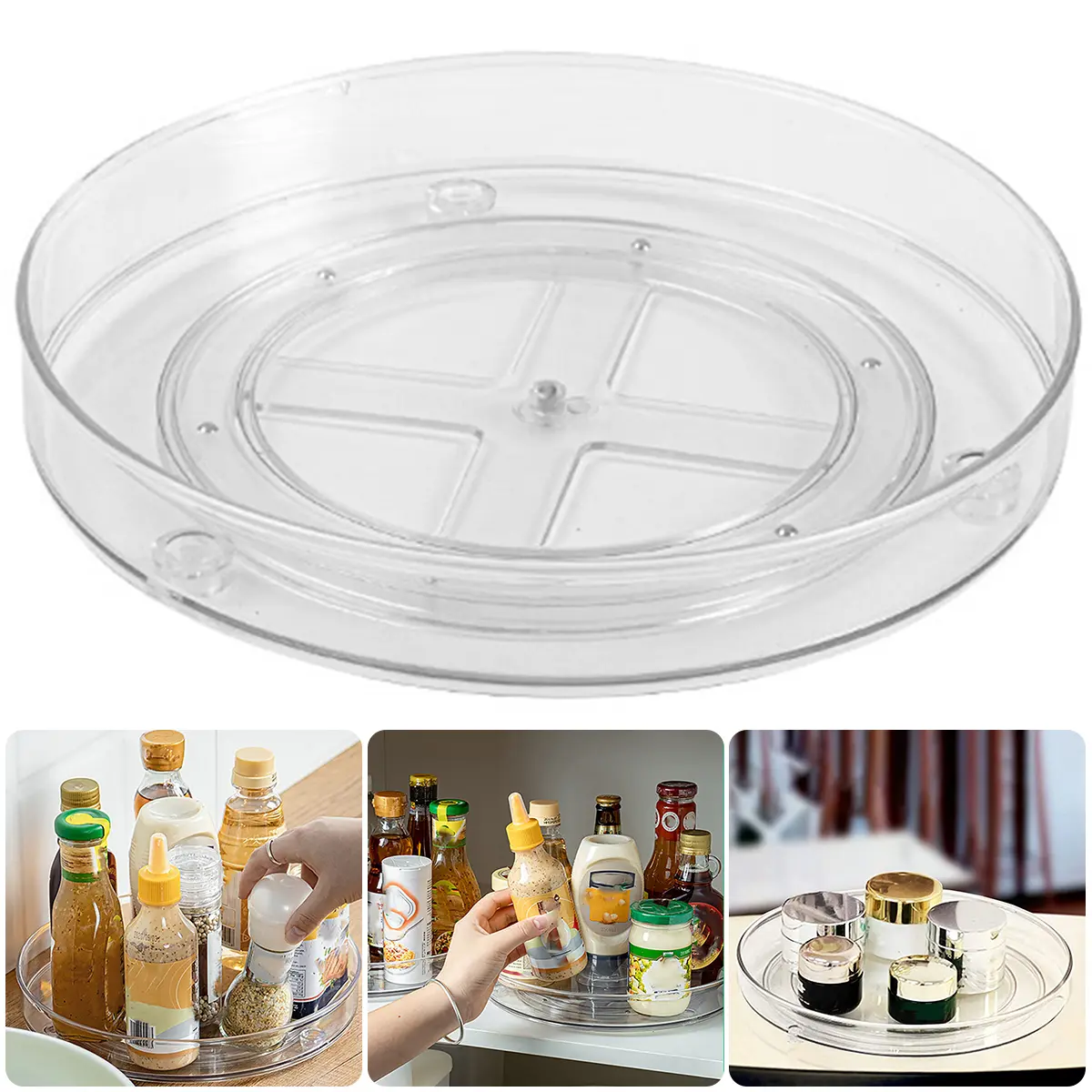 Lazy Susan Turntable Organizer Clear Rotating Turntable Organizer Multifunctional Turntable Spice Rack Cosmetic Makeup Organizer for Kitchen Pantry Countertop Cabinet Refrigerator