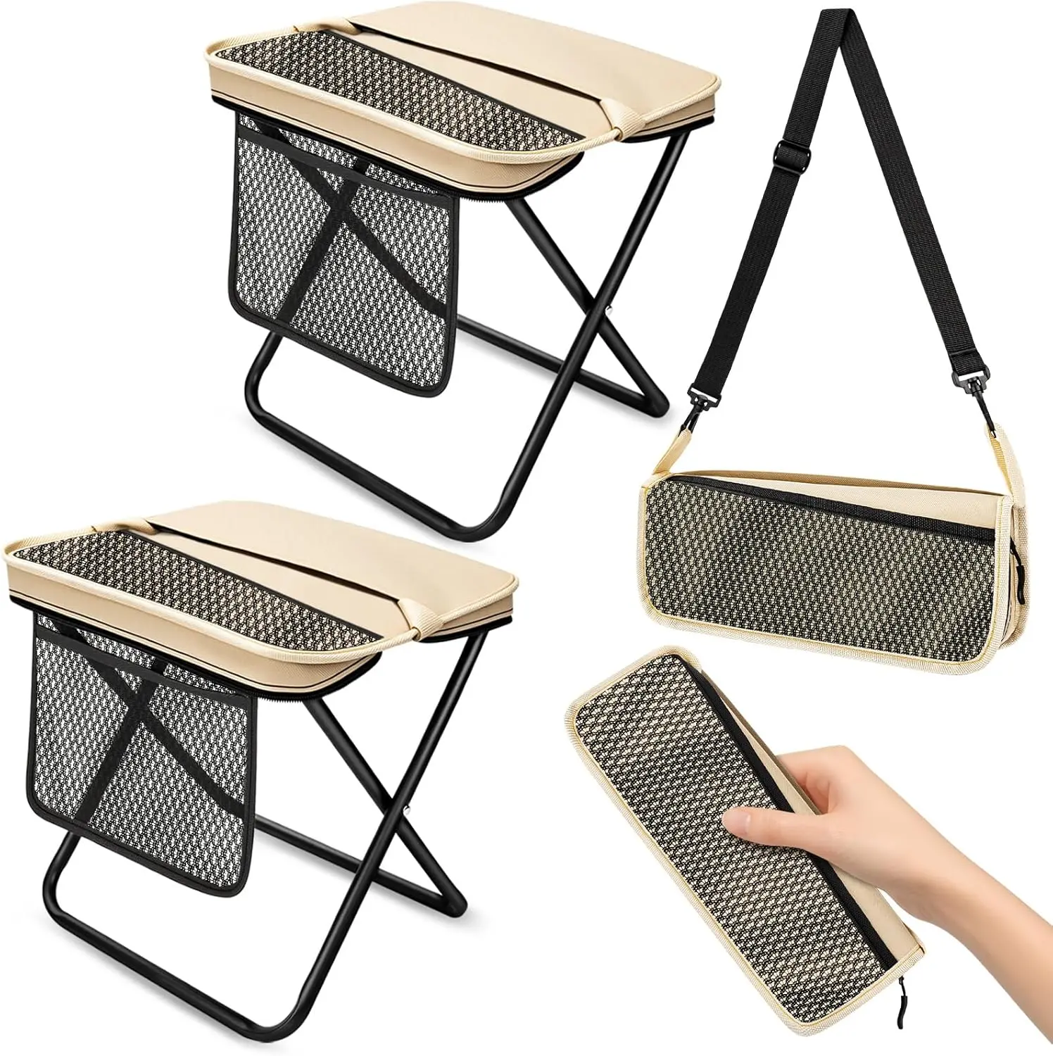 GMOX Foldable Hiking Chair, 12.2"x10.62" Wide Seat Knee-Friendly Lightweight Durable Steel Frame Breathable Mesh with Carry Strap, Quick Fold Space-Saving Heavy Duty Ergonomic Comfort, Hiking Camping Fishing Beach Picnic Outdoor Travel