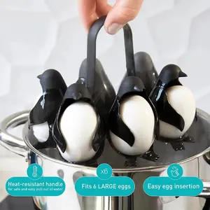 Penguin-Shaped 3-in-1 Cook Store and Serve Egg Holder 6 Hole Egg Cooker High Temperature Resistant Steamed Egg for Easy Cooking and Fridge Storage