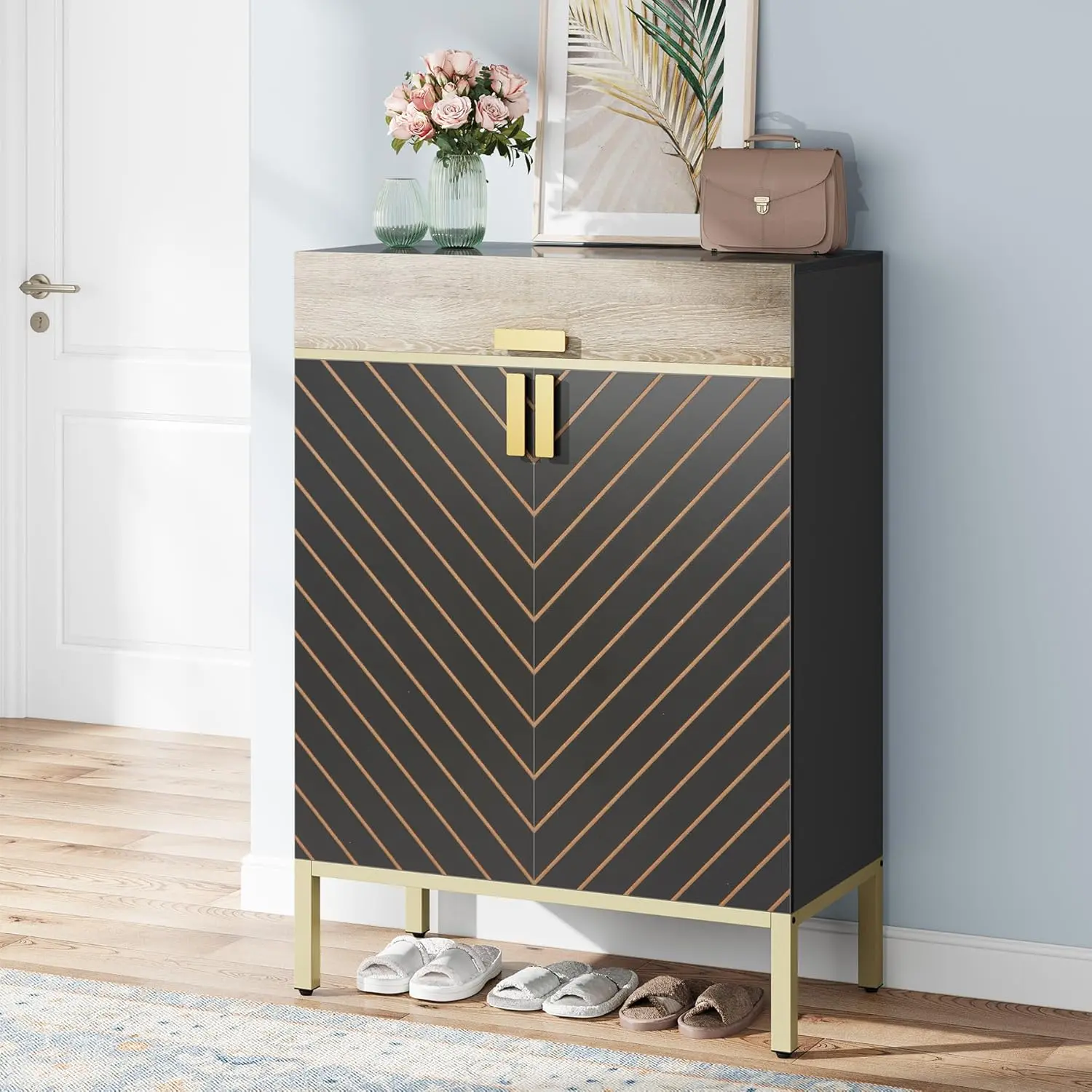 4-Tier Gray/Gold(13.77"D x 43.3"W x 31.49"H)