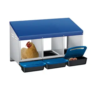 3-Hole Weatherproof Metal Chicken Nesting Box with Removable Tray & Automatic Rollout Egg Collection - Easy Clean & Quick Assembly for Hens,Blue