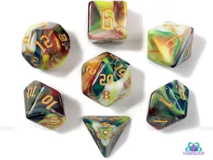 Drip Canvas | Multicolored (Green, White, Red and Blue) Swirled Acrylic Dice Set (7)