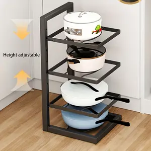 1pc height adjustable three and four tier pot rack, storage rack, under sink kitchen pot storage rack, multi-tier household cabinet rack, household kitchen supplies, storage rack, storage table