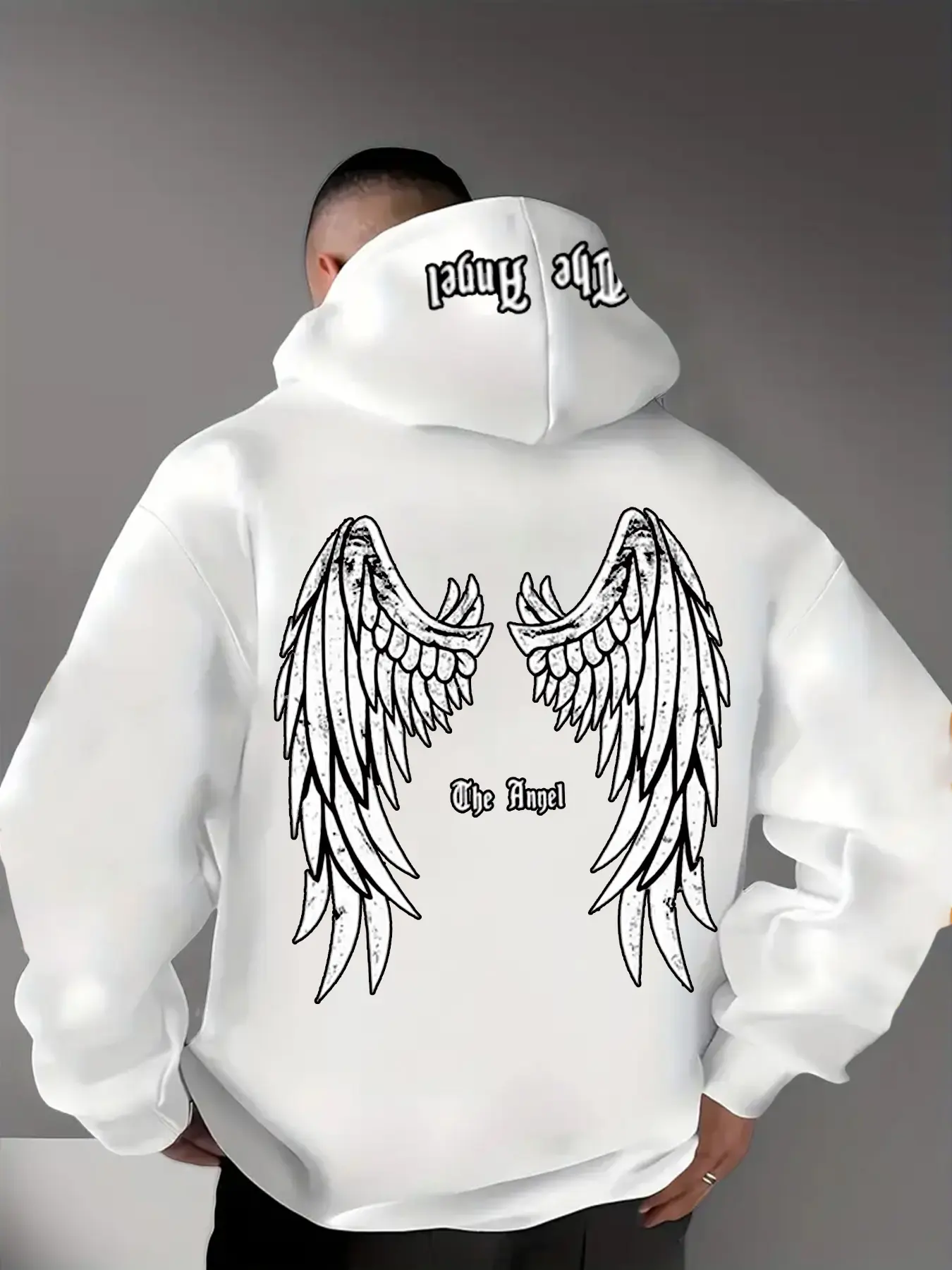 Men's Street Style Angel Wings Hoodie, Fleece Lined, Comfortable Casual Fit, Fashion Design for Daily Wear and Outdoor Activities, Graphic Print Hoodie, Graphic Hoodies
