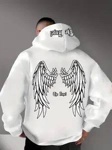 Men's Street Style Angel Wings Hoodie, Fleece Lined, Comfortable Casual Fit, Fashion Design for Daily Wear and Outdoor Activities, Graphic Print Hoodie, Graphic Hoodies
