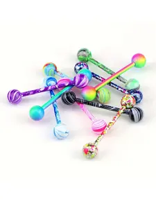 Random Color Tongue Ring, Stainless Steel Tongue Piercing Jewelry, Body Jewelry for Women & Men for Party, Daily Clothing Decor, Trendy All-match & Exquisite Jewelry, Vintage Body Jewelry