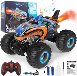 Shark RC Monster Truck with Smoke Spray & LED Lights, 2.4Ghz All-Terrain Remote Control Off-Road Climbing Car Toy for Boys