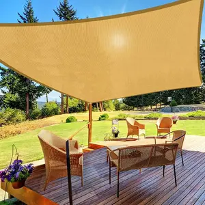 Outdoor Rectangle Patio Canopy Cover 185GSM HDPE 98% UV Protection Shelter with Hooks and Ropes for Backyard Garden-3576