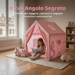 Girls' Reinforced Skeleton Tent, Princess Tent, Indoor Foldable Fairy Tale Mermaid Playhouse, Large House Toy, Birthday Gift