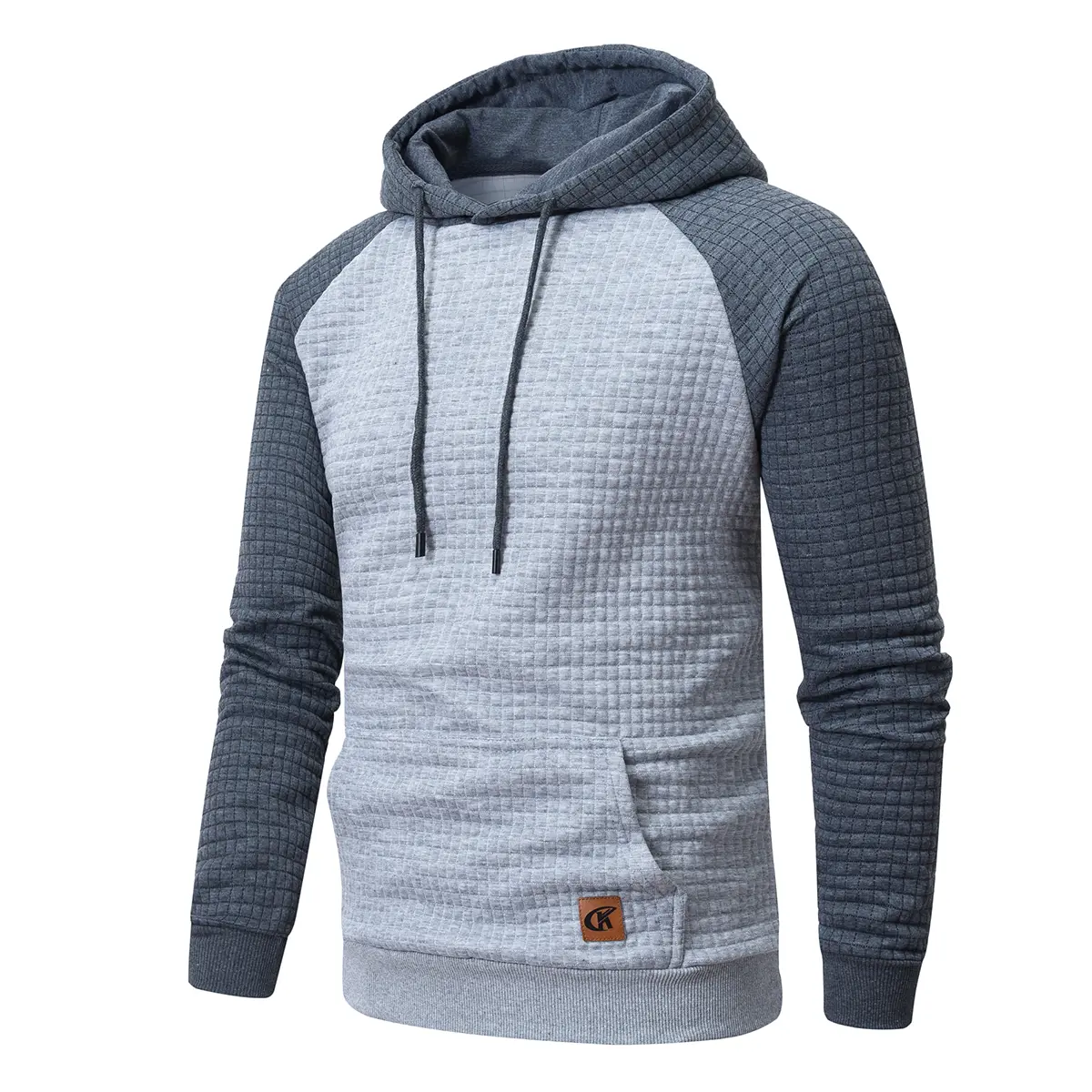 Mens Hoodies Sweatshirts Long Sleeve Fashion Waffle Knit Pullover Hoodie with Pocket Drawstring Adjustable Hood Comfortable Polyester Spandex Fabric Plaid Jacquard Design