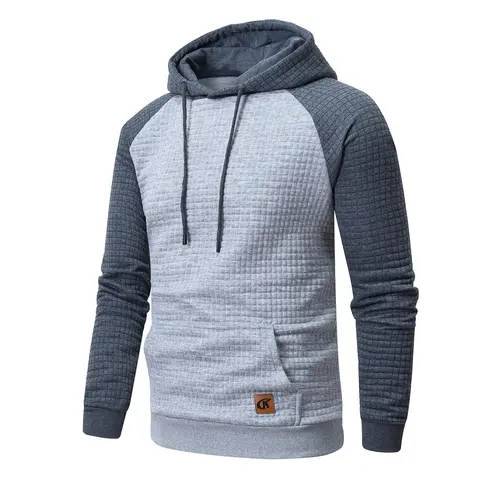 Mens Hoodies Sweatshirts Long Sleeve Fashion Waffle Knit Pullover Hoodie with Pocket Drawstring Adjustable Hood Comfortable Polyester Spandex Fabric Plaid Jacquard Design