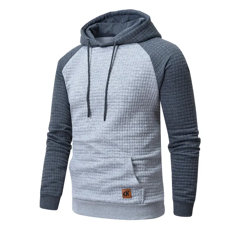 Mens Hoodies Sweatshirts Long Sleeve Fashion Waffle Knit Pullover Hoodie with Pocket Drawstring Adjustable Hood Comfortable Polyester Spandex Fabric Plaid Jacquard Design