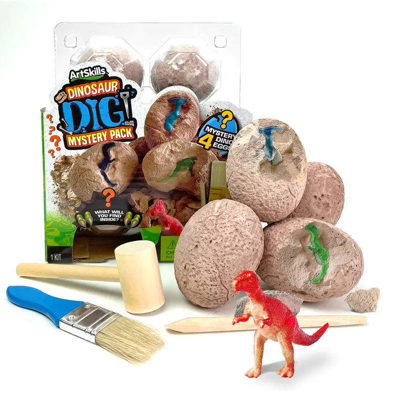 ArtSkills Dinosaur Eggs Excavation Dig Kit, Mystery Box of 4 Dino Eggs - Collect All 12 Toy Dinosaurs