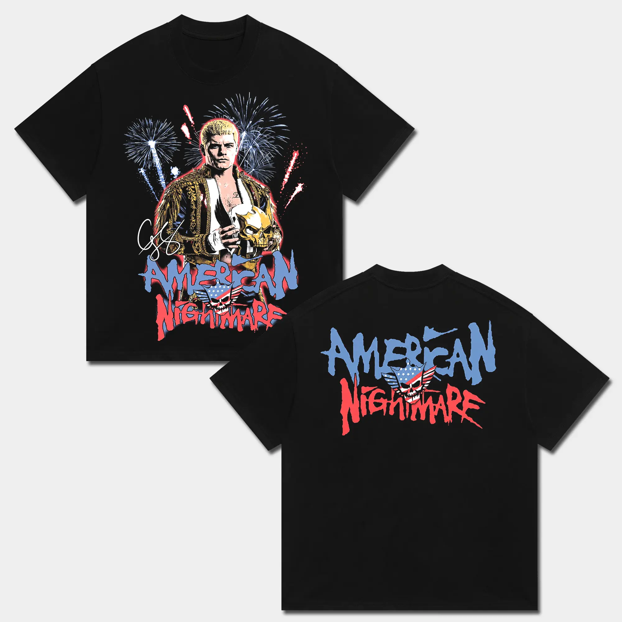 Cody Rhodes SummerSlam 2026 T-Shirt, American Nightmare Fireworks Skull Vintage Graphic Tee, Heavyweight Black Oversized Shirt, Pro Wrestling Fan Merchandise, Live PPV Event Watch Party Gear, Champion Wrestler Streetwear Outfit Men Women