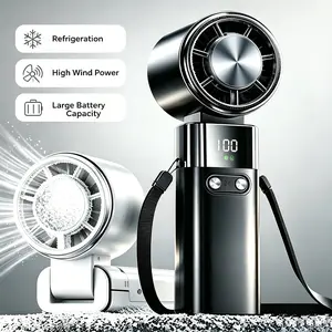 Portable Handheld Turbo Fan with Ice Cooling, 18500 RPM High Power Ice Cooling Mini Fan, 100 Speeds Digital Display, Rechargeable Personal Air Cooler 12-30H Long Lasting, 4-in-1 Portable Air Conditioner for Outdoor Travel Office