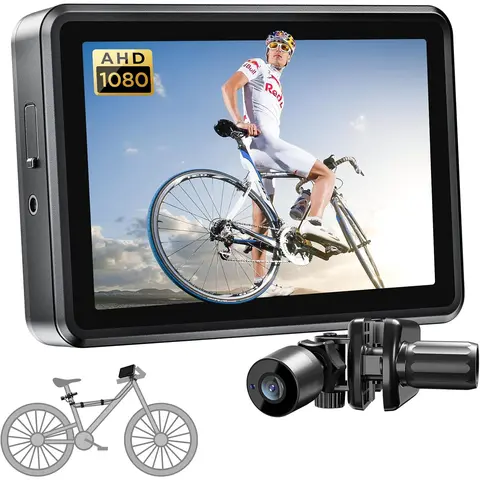 Bike Camera, 4.3" Rear View Monitor, 3X Zoom, 145° Wide Angle 6000mAh Rechargeable Battery, Night Vision, Adjustable Bike Mirror, Real-Time Rear View, Fits Ebikes, Road & Mountain Bikes