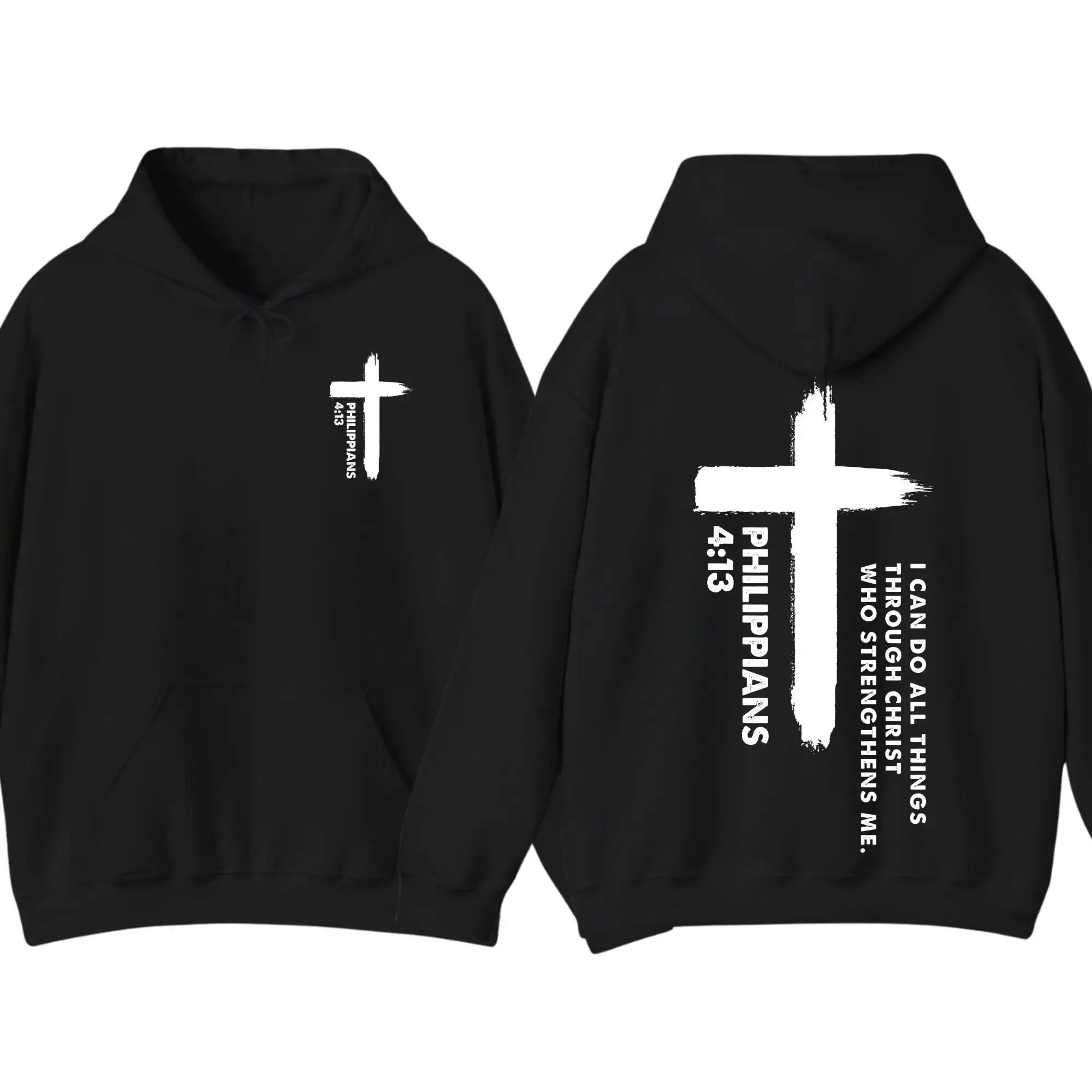 I Can Do All Things Through Christ Graphic Hoodie Philippians 4:13 Christian Faith Bible Verse Inspirational Religious Pullover Casual Unisex Streetwear Cozy Long Sleeve Everyday Wear Gift for Believers Men Women