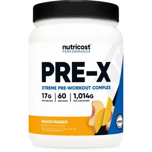 Nutricost Pre-X, Xtreme PreWorkout Powder Complex, Peach Mango, 60 Servings