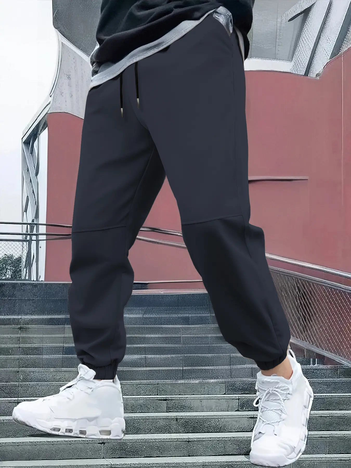 Men's Casual Jogger Pants with Elastic Drawstring Waistband & Ankle Cuffs, Fitted Preppy Style Gym Running Fitness Long Shorts