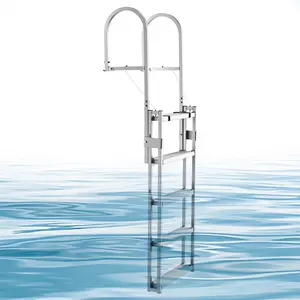 VEVOR Retractable Dock Ladder, 5 Steps, Aluminum Alloy Pontoon Boat Swim Ladder, with Non-Slip Wide Steps, 350 lbs Weight Capacity, Adjustable Height, for Lake Swimming, Pool, Boat, Marine Boarding