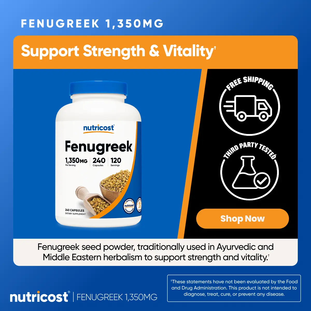Nutricost Fenugreek Capsules Supplement - 240 Capsules