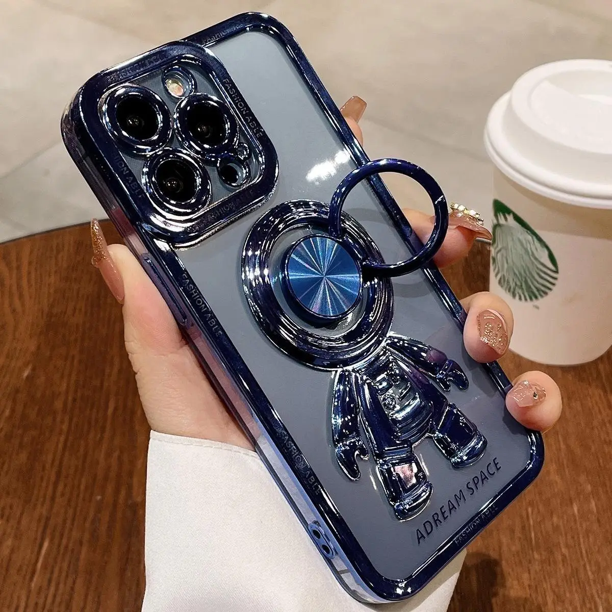 Astronaut Plating Phone Case With Ring Holder, TPU Electroplated Phone Cases with Phone Holder Compatible With iPhone 11 12 13 14 Pro Max 15 Plus 15 P