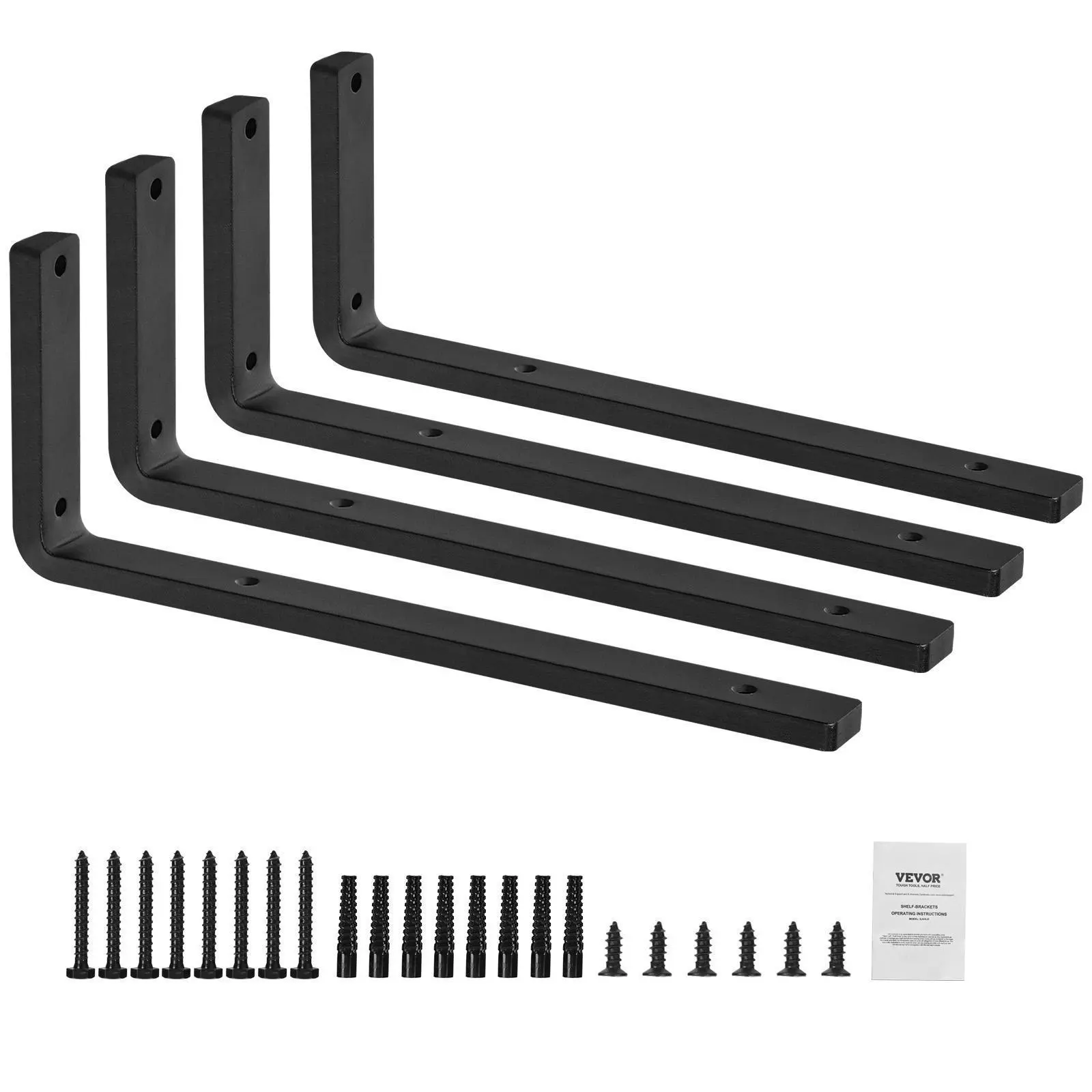 【Back to School】VEVOR Heavy-Duty Floating Shelf Brackets (4 Pcs, 16x6 in), 10mm Thick Matte Black Cast Iron L-Brackets, Shelf Organizer Wall Organizer with Anti-Shock Edge, 160 lbs Load Capacity, Wall Organizer Shelf