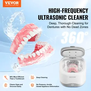 VEVOR Ultrasonic Cleaner for Dentures, 200ML Retainer Cleaner Machine with UV Light, 30W Cleaning Machine for Dental, Retainer, Aligner, Braces, Mouth Guards, Toothbrush Head, Shaver Head, Jewelry