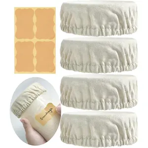 4 inch Sourdough Jar Cover, Wide Mouth  Cloth Lid for Sour Dough Starter Jar, 4Pack Cotton Bread Fermentation Container Tops Elastic Fabric Caps for Weck Mason Kombucha Jars