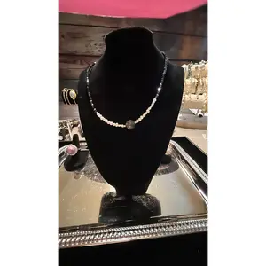 Single black dragon pearl with freshwater pearls & black crystals necklace