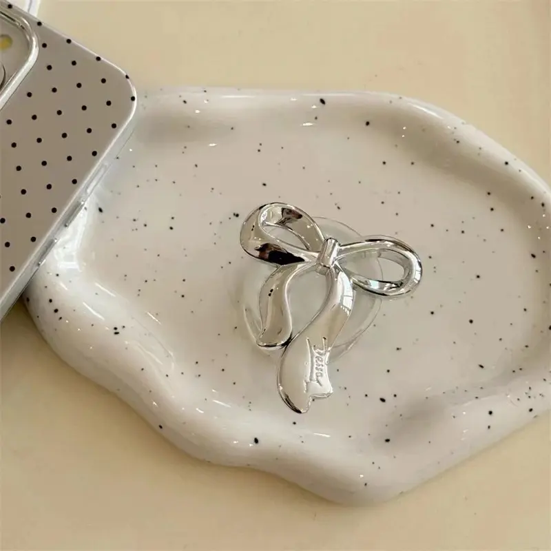 Cute Silvery 3D Bowknot GripTok Clear Phone Finger Ring Holder Stand Support For iPhone Samsung Foldable Socket Girl Bracket 2026 Wireless Induction Bluetooth Speaker Cellphone Smartphone Women Women Women Adjustable Chest Strap Shower luka  polo chain